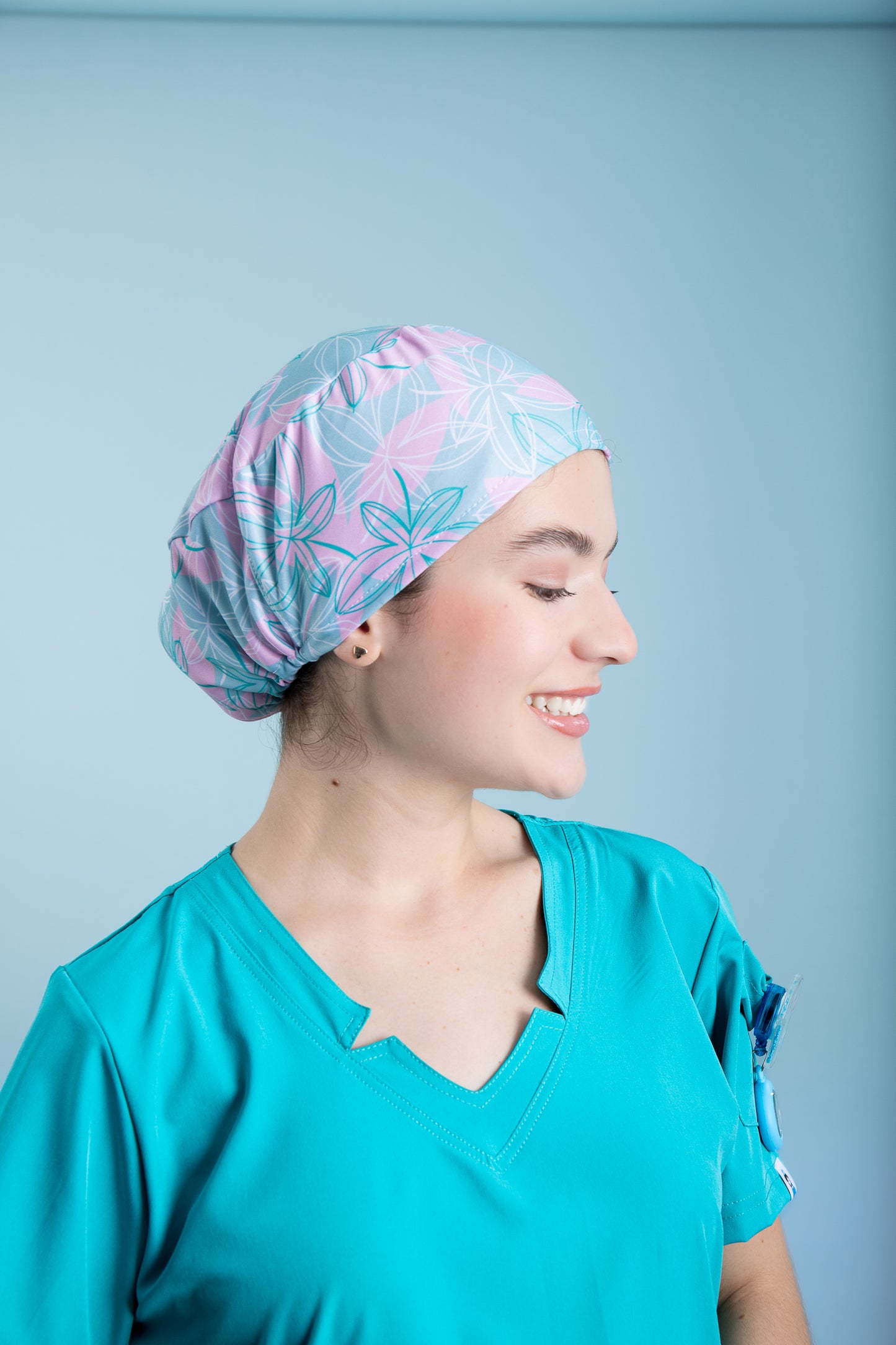 Gorro Quirúrgico - Hojas turquesas con rosado