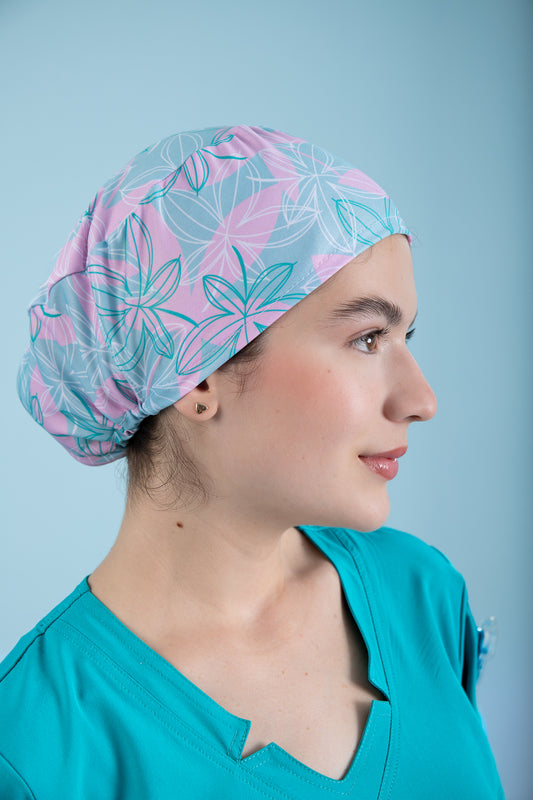 Gorro Quirúrgico - Hojas turquesas con rosado