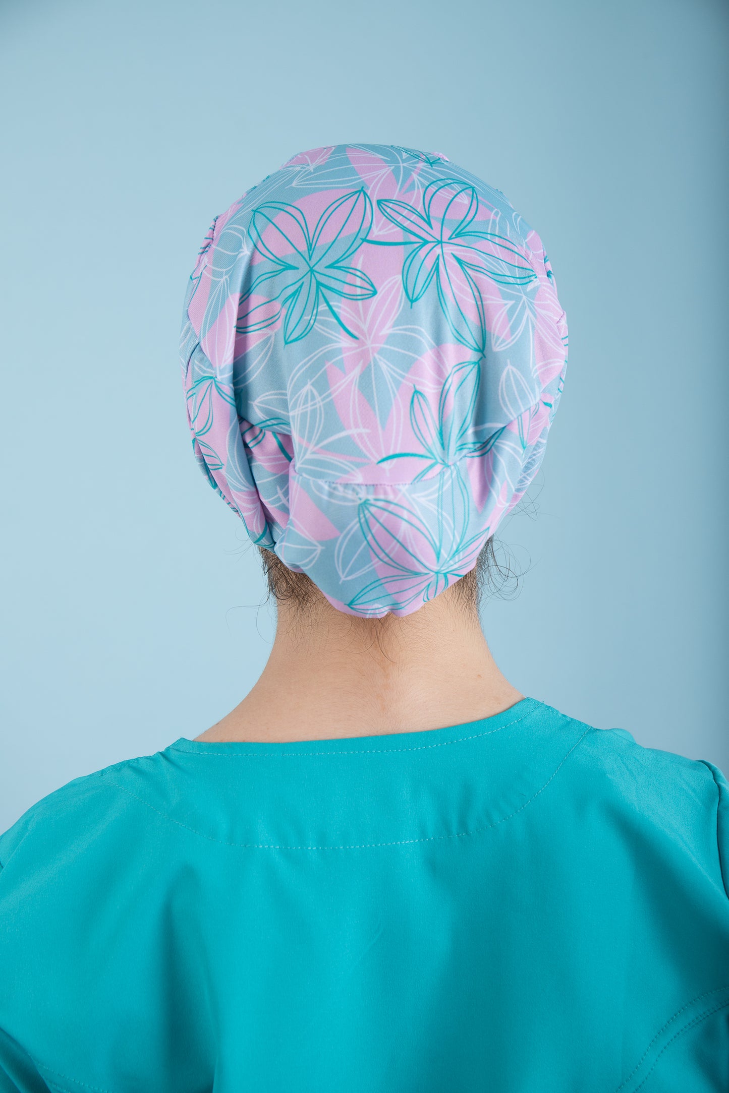Gorro Quirúrgico - Hojas turquesas con rosado