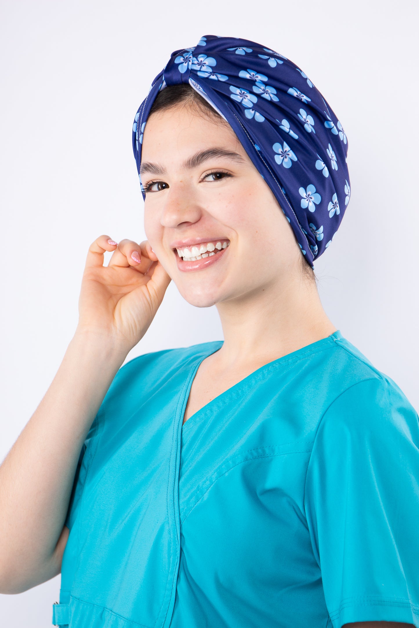 TURBANTE FLORES AZULES